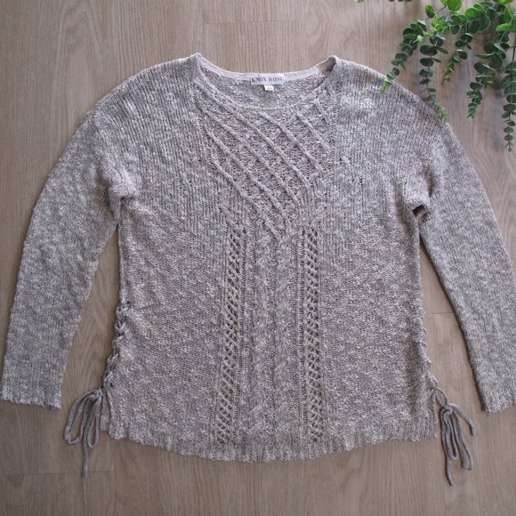 KNOX ROSE Cable Knit Lace Up Sweater - Picture 13 of 13